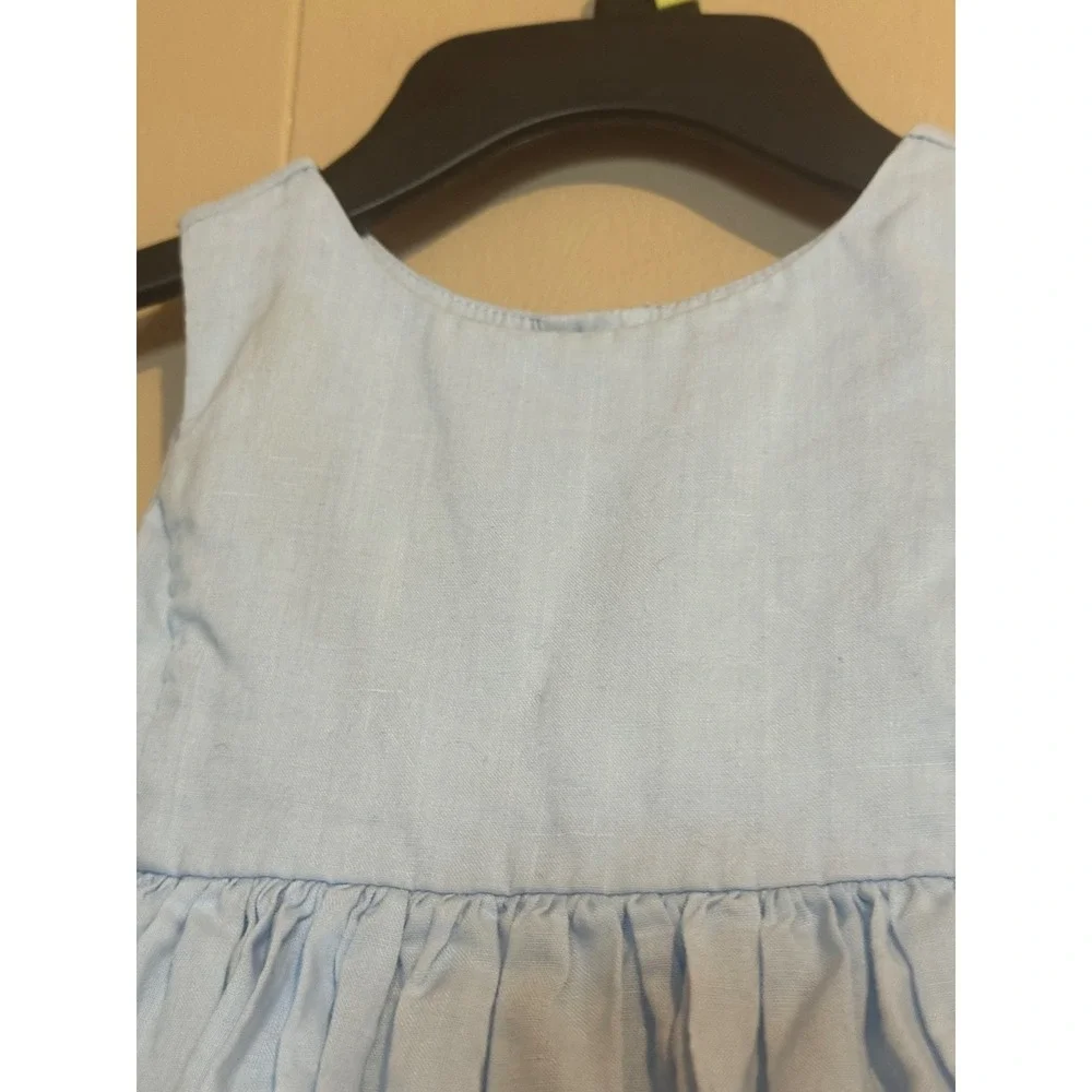 Ralph Lauren Baby Girl Chambray Embroidered Dress | Blue Floral Sleeveless | 24M